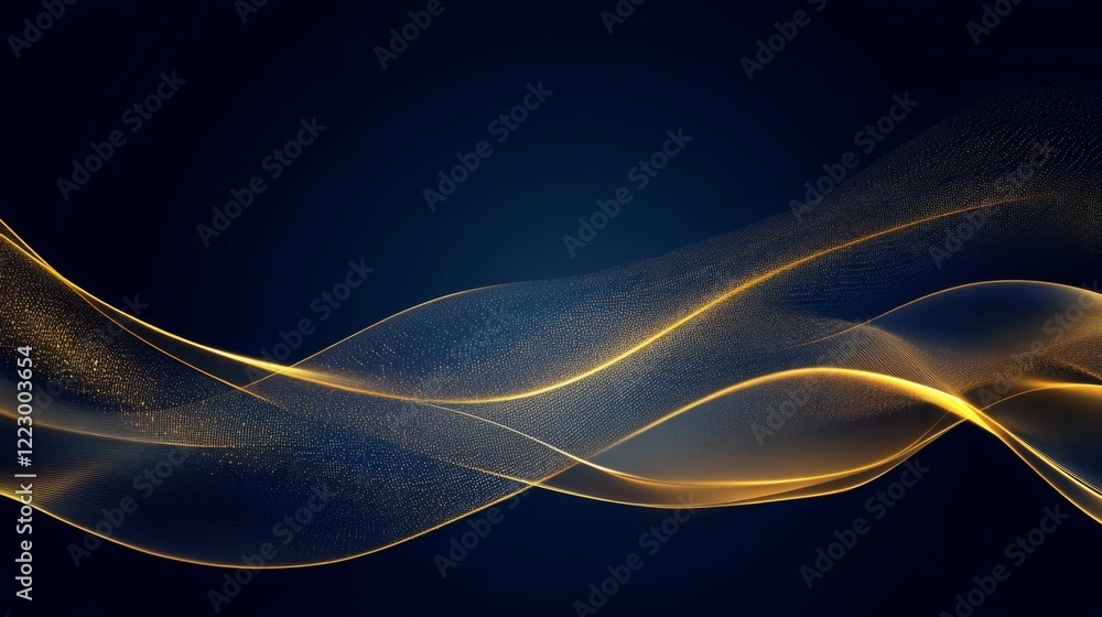Poster an abstract gold price line chart on a dark blue background with glowing data points and a smooth cu