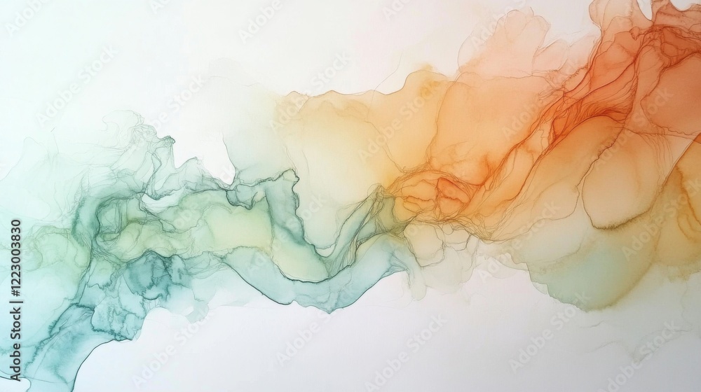 Aufkleber an abstract watercolor background in soft pastel shades with flowing, organic shapes, creating a cal