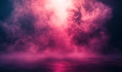 Soft pink and purple fog diffusing under a gentle spotlight, creating a moody and mysterious atmosphere.