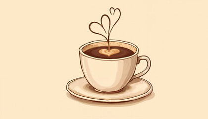 Obraz premium Coffee cup with heart-shaped steam on beige background
