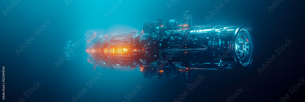 Aufkleber futuristic spaceship in deep space: a sci-fi 3d render