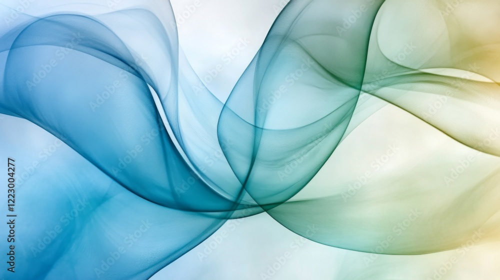 Poster an artistic close-up of flowing, curved lines in shades of blue and green, intertwining and creating