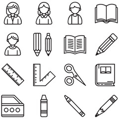 Set of outline icons related to kindergarten. Linear icon collection. Editable stroke. Vector illustration