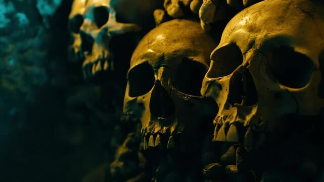 Intricate Arrangement of Human Skulls in Mysterious Environment