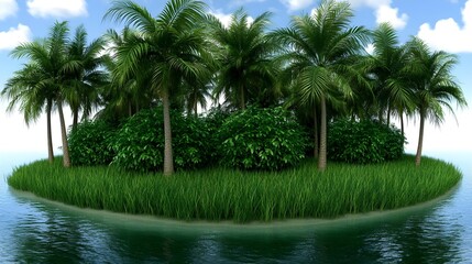 Lush Tropical Island Surrounded by Clear Water and Blue Skies