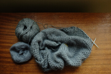 knitting grey sweater, work in progress