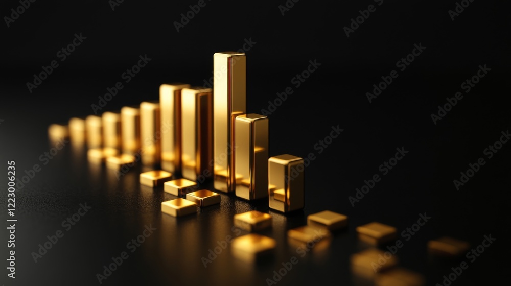 Aufkleber an elegant d bar graph with gold bars on a polished black surface, showcasing a steady rise in value