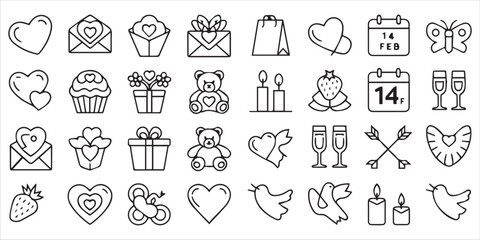 Set Of Valentines Day Icons Silhouette Vector Logo Design Containing Hearts,Love,Wedding,Heart,Valentines-Day Vector Icon Set Linear Pictogram Pack