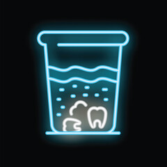 Bright neon sign showing teeth soaking in a glass of water, perfect for any dentist or orthodontist looking for a modern and eye catching marketing image