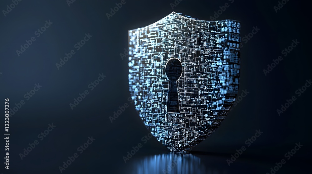 Poster luminous futuristic digital fortress with protective shield 3d conceptual image of a high tech cyber
