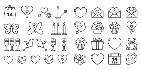 Set Of Valentines Day Icons Silhouette Vector Logo Design Containing Hearts,Love,Wedding,Heart,Valentines-Day Vector Icon Set Linear Pictogram Pack