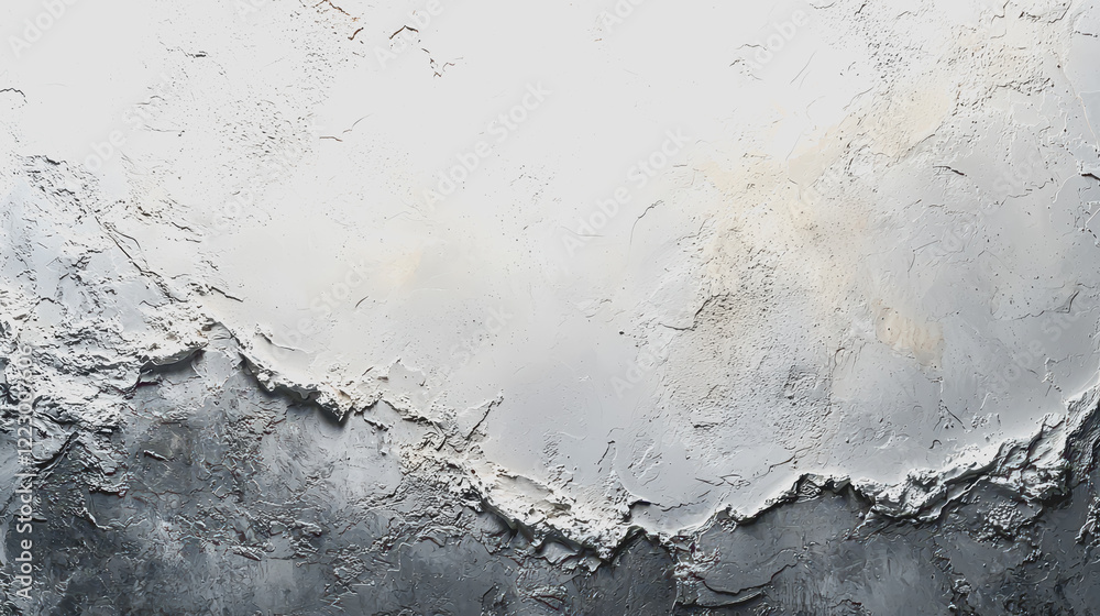 Poster close up image of a white and gray wall texture showing surface details and patterns in natural ligh