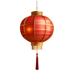 Obraz premium Traditional Red Chinese Lantern with Tassel, Isolated on Transparent Background