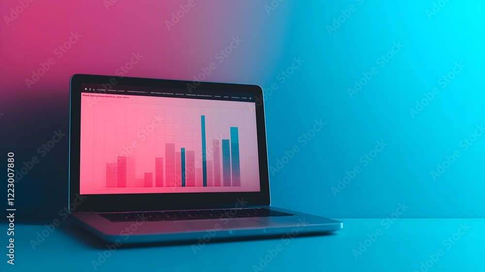 Aufkleber sleek digital analytics dashboard displayed on laptop screen with glowing charts and blue gradient