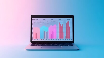 Futuristic Laptop with Interactive Data Visualization and KPI Graphs