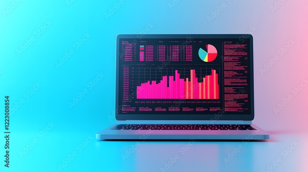 Aufkleber laptop showcasing real-time analytics with glowing data visualizations on blue background