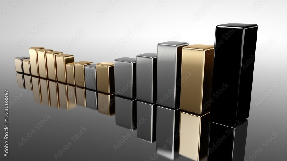 Poster a d bar graph with gold and silver bars illustrating financial performance, displayed on a reflectiv