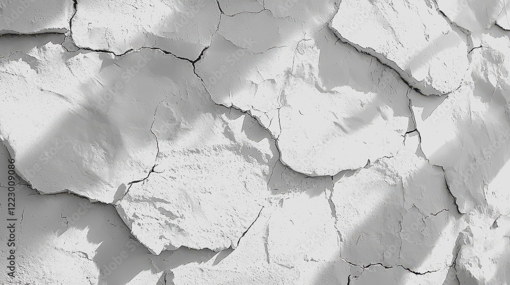 Poster white wall with multiple cracks and imperfections showcasing a weathered and aged appearance in a cl