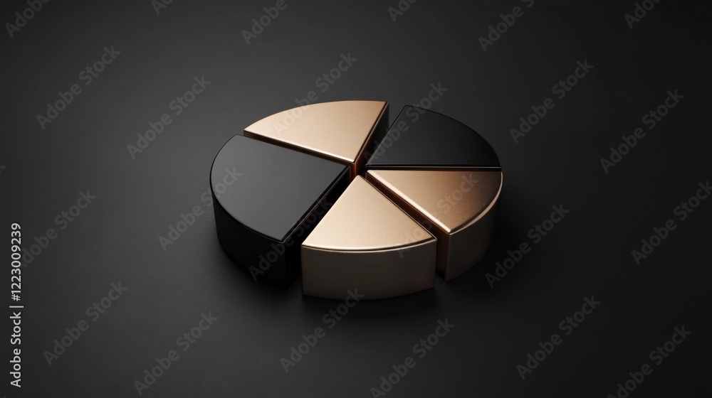 Leinwandbilder a d financial pie chart with metallic segments, casting shadows on a dark background, creating a mod