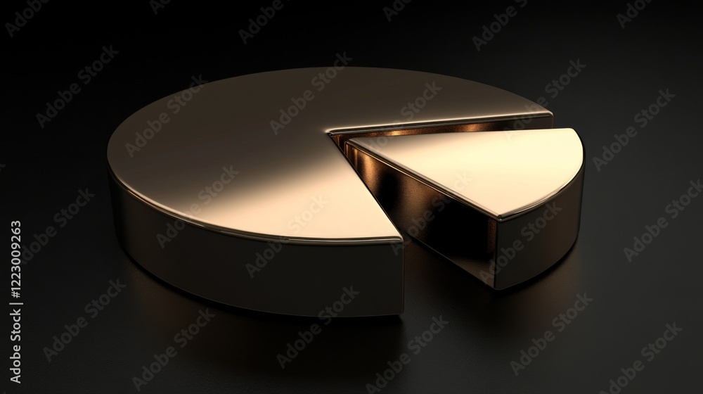 Poster A D financial pie chart with metallic segments, casting shadows on a dark background, creating a modern, professional data visualization