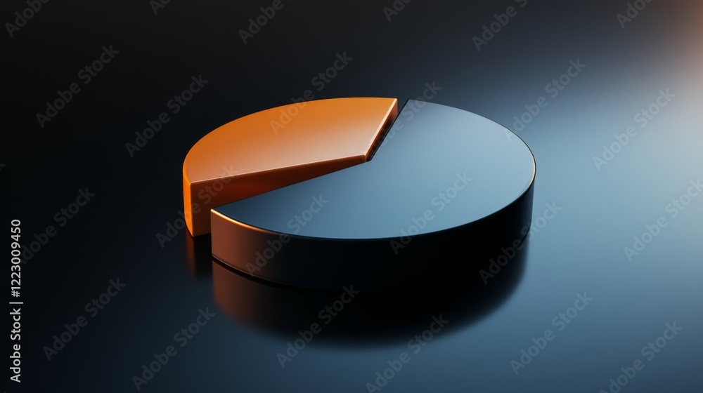 Leinwandbilder a d pie chart in warm and cool tones, floating slightly above a reflective black surface, creating a