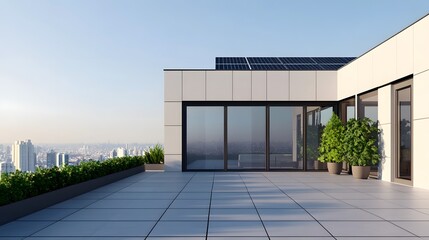Obraz premium Modern Rooftop With Solar Panels Showcasing Sustainable Energy Design