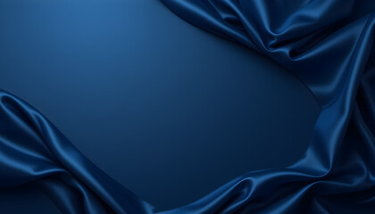Beautiful dark blue silk satin background. Soft folds on shiny fabric Luxury background with space for design Web banner Flat lay Table top view Christmas Valentine's Day 