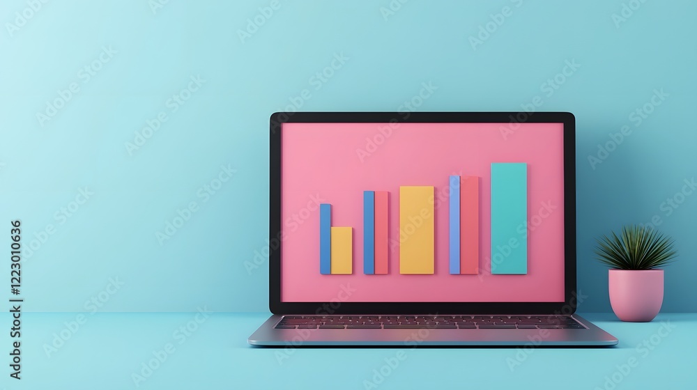 Aufkleber responsive business analytics on open laptop with clean blue gradient background