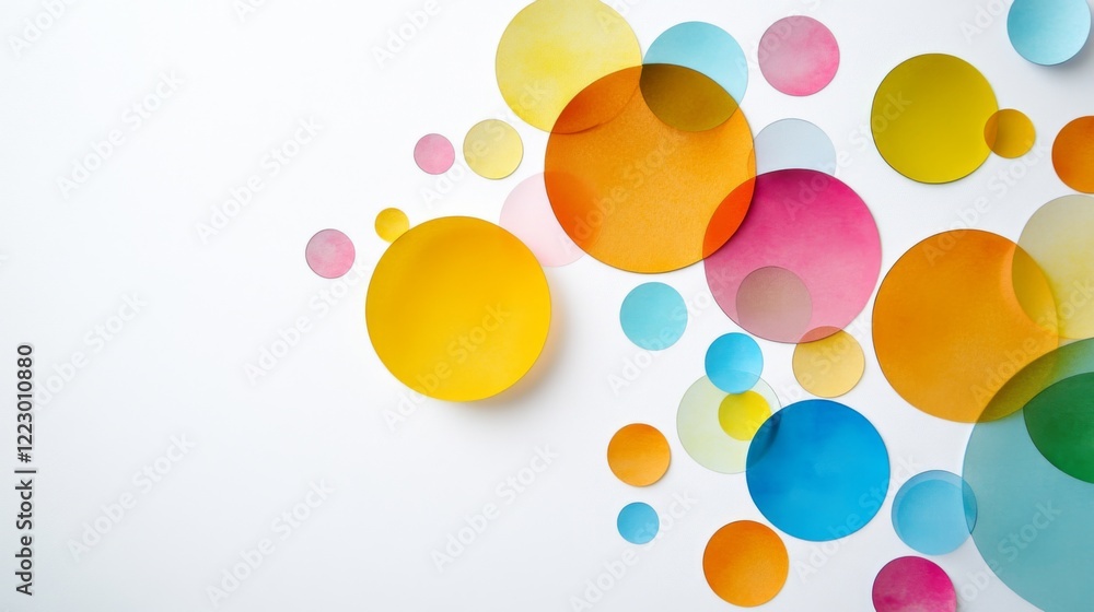 Poster a bubble chart with multicolored, semi-transparent circles of varying sizes, set against a simple li