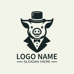 Gentleman Pig Logo Design, Sophisticated Swine Logo, Tuxedo Pig Logo, Tuxedo Pig Logo, Vintage Pig Logo