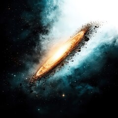 Surreal spiral galaxy made from pencil shavings, dark cosmic background, neon accents, high detail, imaginative