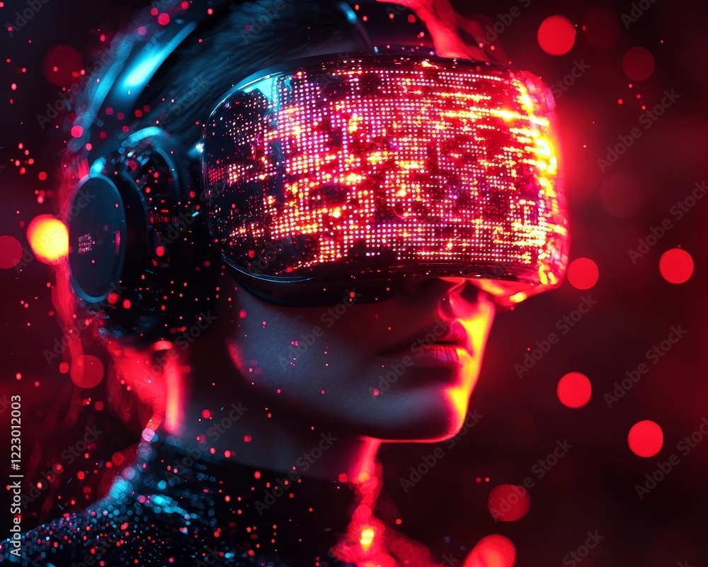 Poster futuristic cyber detective navigating glowing virtual crime scene with neon grids and code fragments