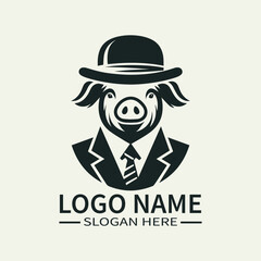 Gentleman Pig Logo Design, Sophisticated Swine Logo, Tuxedo Pig Logo, Tuxedo Pig Logo, Vintage Pig Logo
