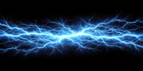 Fototapeta premium Electric discharge in air, illuminated by intense blue light, black background, isolated, black background, isolated
