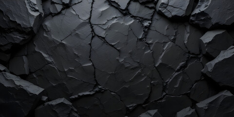 ai generated Black abstract background. Dark rock texture Black stone background with copy space for design Web banner Wide Panoramic
