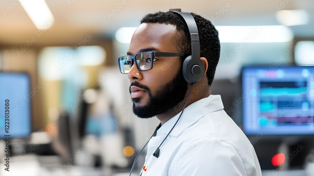 Leinwandbilder technician using voice-activated device to navigate standard operating procedures in real-time