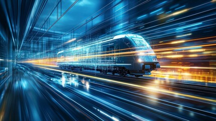 Fototapeta premium High-Speed Train in Motion with Abstract Light Trails Effect