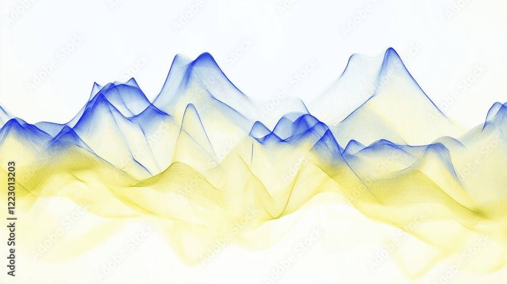 Poster a vibrant abstract wave pattern featuring flowing lines in blue and yellow, creating a sense of move