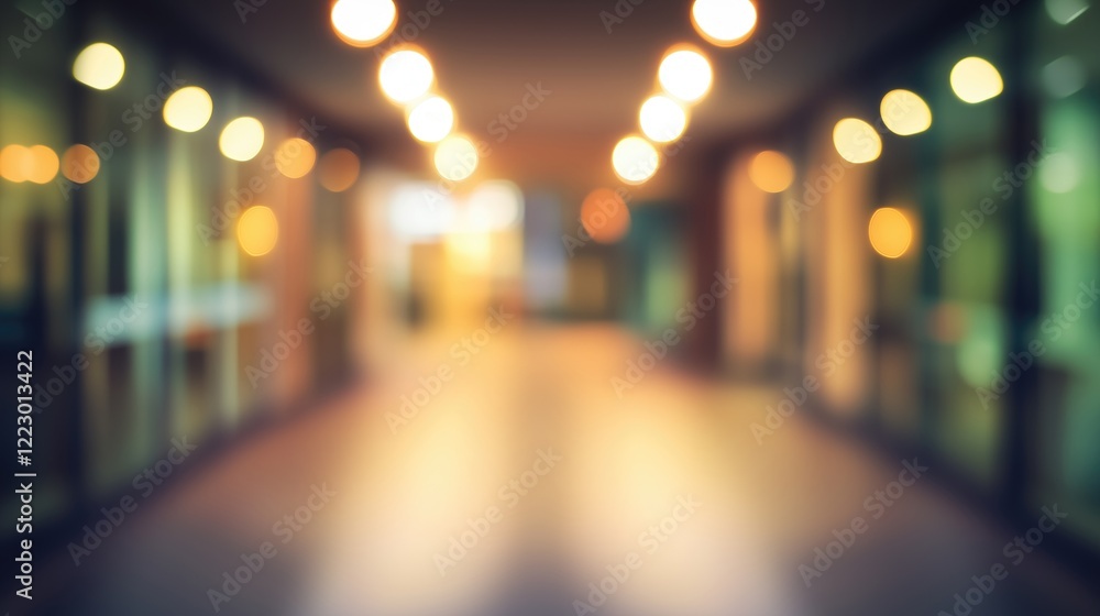 Poster abstract view of a modern interior space with soft bokeh lights, creating a warm and inviting atmosp