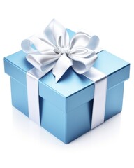 Obraz premium Surprise Unwrapped: Blue Open Gift Box with Satin White Bow and Ribbon Isolated on White Background