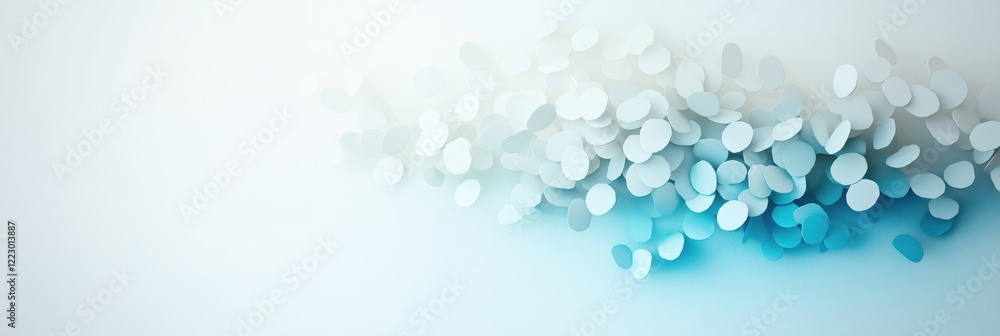 Poster a blue and white background with a lot of small circles. the background is very simple and clean, wi