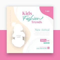 Kids fashion sale social media post template, special discount promotion sale offer.