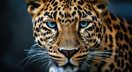 Naklejka premium Close-up of a majestic leopard showcasing its striking blue eyes