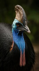 Close-up of a cassowary showcasing its vibrant colors and unique features