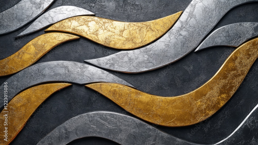 Poster A close-up of interwoven line patterns in metallic silver and gold, on a dark textured background, conveying a sense of sophistication and modern design