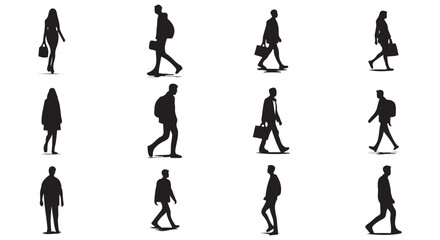 Dynamic People Walking Vector Silhouette for Fitness and Outdoor Designs