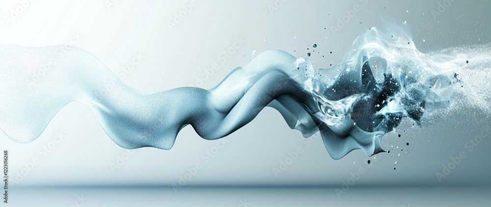 Aufkleber A grey and white abstract background with fluid particles, representing a digital future technology concept in a modern illustration style