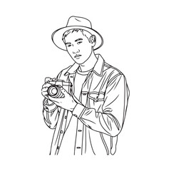 Man Holding Camera Figure - Simple Line Art of Man with Camera - Man Holding Camera Vector - Man Holding Camera Doodle - Camera Illustration - Man Holding Camera Line Art
