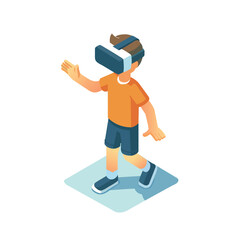  Modern virtual reality vector icon of boy 