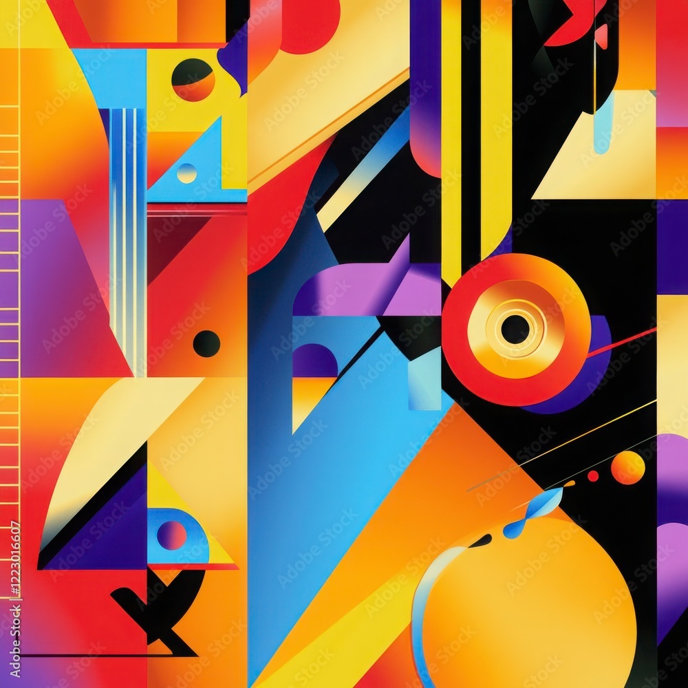 Poster abstract geometric composition with vibrant colors and dynamic shapes